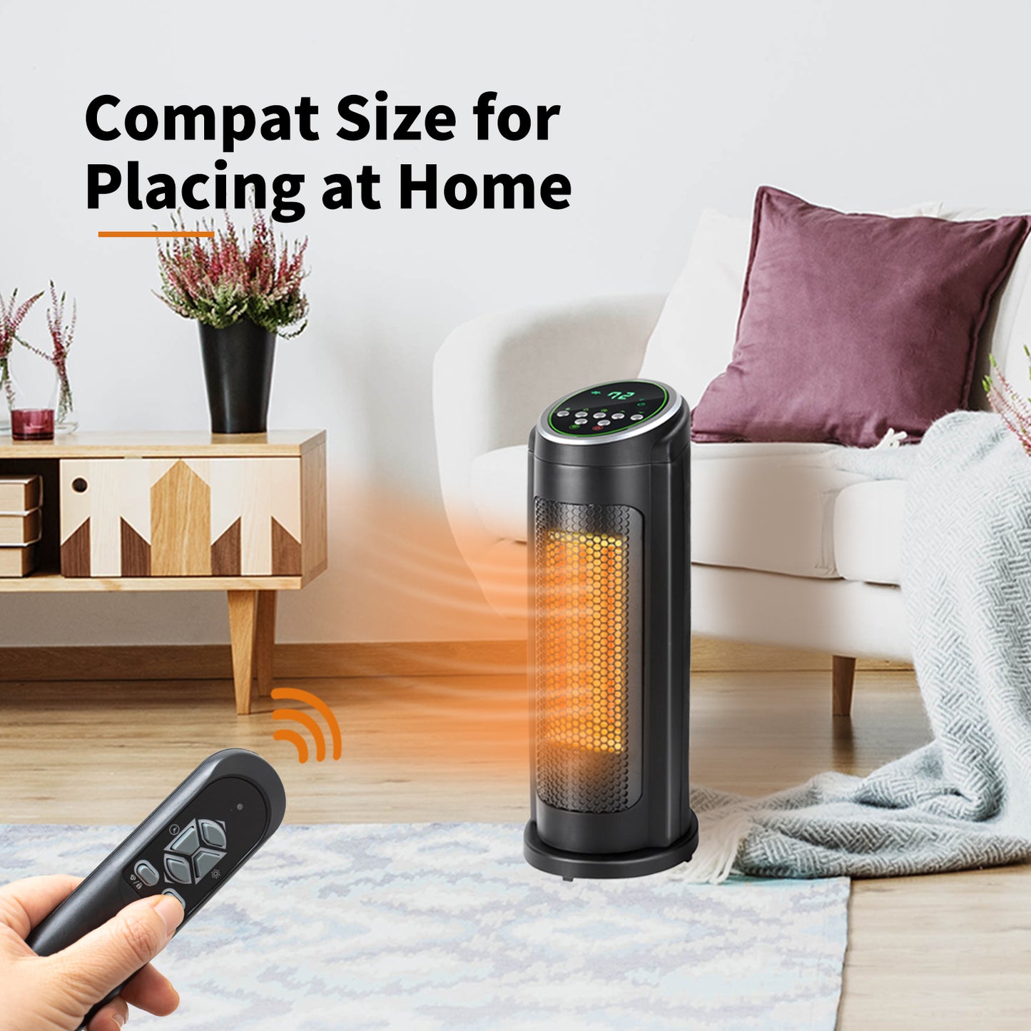 SYNGAR Space Heater for Indoor Use, Fast Heating, Electric & Portable Tower Heater with Thermostat, 1500W Room Heater with 2 Modes, 12H Timer, LED Display, Safe for Office Use, Black