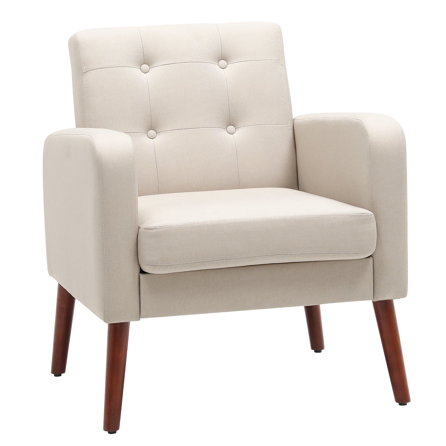 SYNGAR Accent Chair for Living Room, Bedroom Comfy Reading Armchair with Solid Wood Legs, Modern Tufted Arm Chair Soft Linen Upholstered Cozy Side Single Sofa Chair Relaxing Seating, Beige