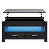 SYNGAR Lift Top Coffee Table with LED Light, Modern Coffee Table with Large Hidden Storage and Two Drawers, Wood Coffee Table with Lifting Top for Living Room, Black