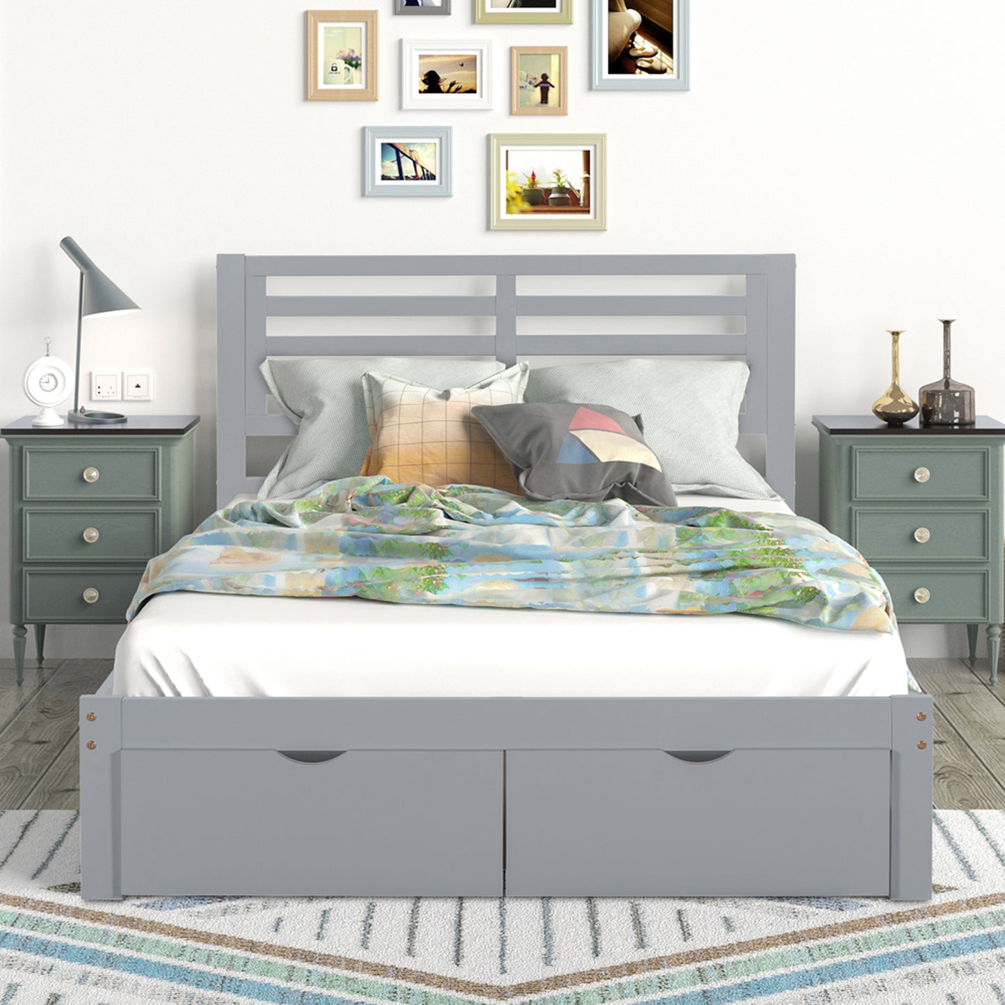 SYNGAR Twin Bed Frames with Headboard, Modern Wood Twin Size Bed Frame with Storage Drawer, Wood Slat Support, No Box Spring Needed, Easy Assembly, 250 lbs Weight Capacity, White