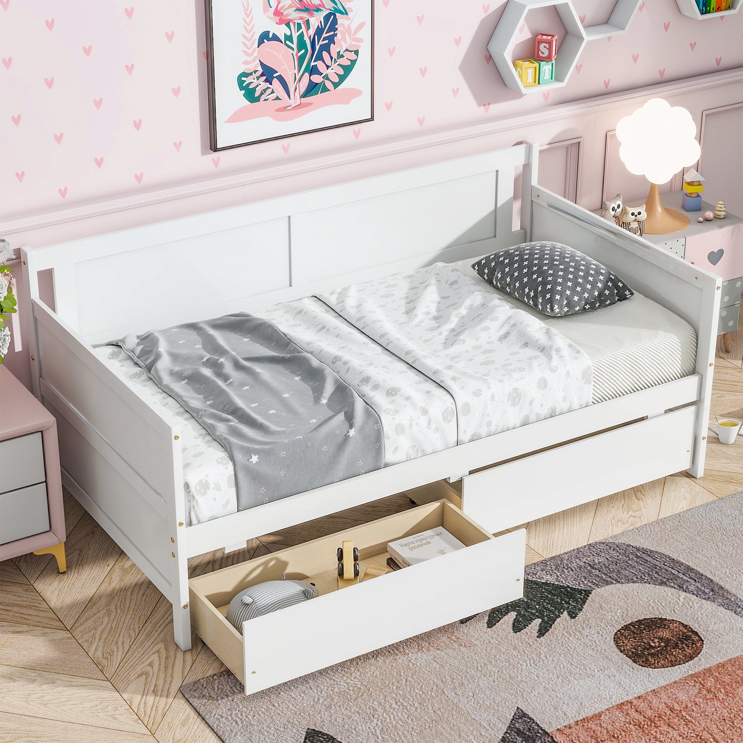 SYNGAR Twin Size Daybed with 2 Drawers, Wood Sofa Bed Frame for Kids and Teens, Living Room Bedroom Furniture, No Box Spring Needed, Wood Slat Support, Easy Assembled, Gray