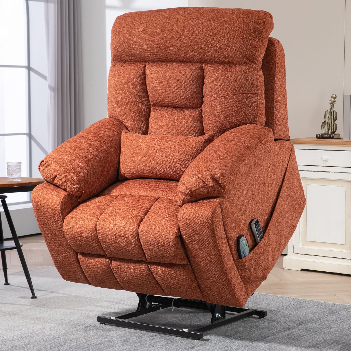 SYNGAR Electric Lift Recliner Chair with Heat and Massage, Oversized Recliner with Hidden Cup Holder for Living Room, Single Recliner Sofa with 26" Width Seat, Easy Assembly, Light Brown