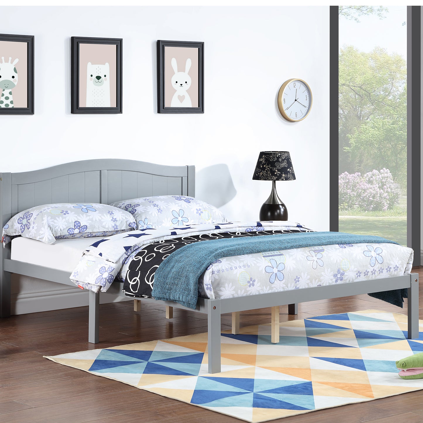 SYNGAR Twin Size Bed Frame with Headboard, Wood Platform Bed Frame with 12 Slat Support, No Noise Twin Size Bed Frame with 10.9 inch Under Bed Storage Space, No Box Spring Needed, Gray