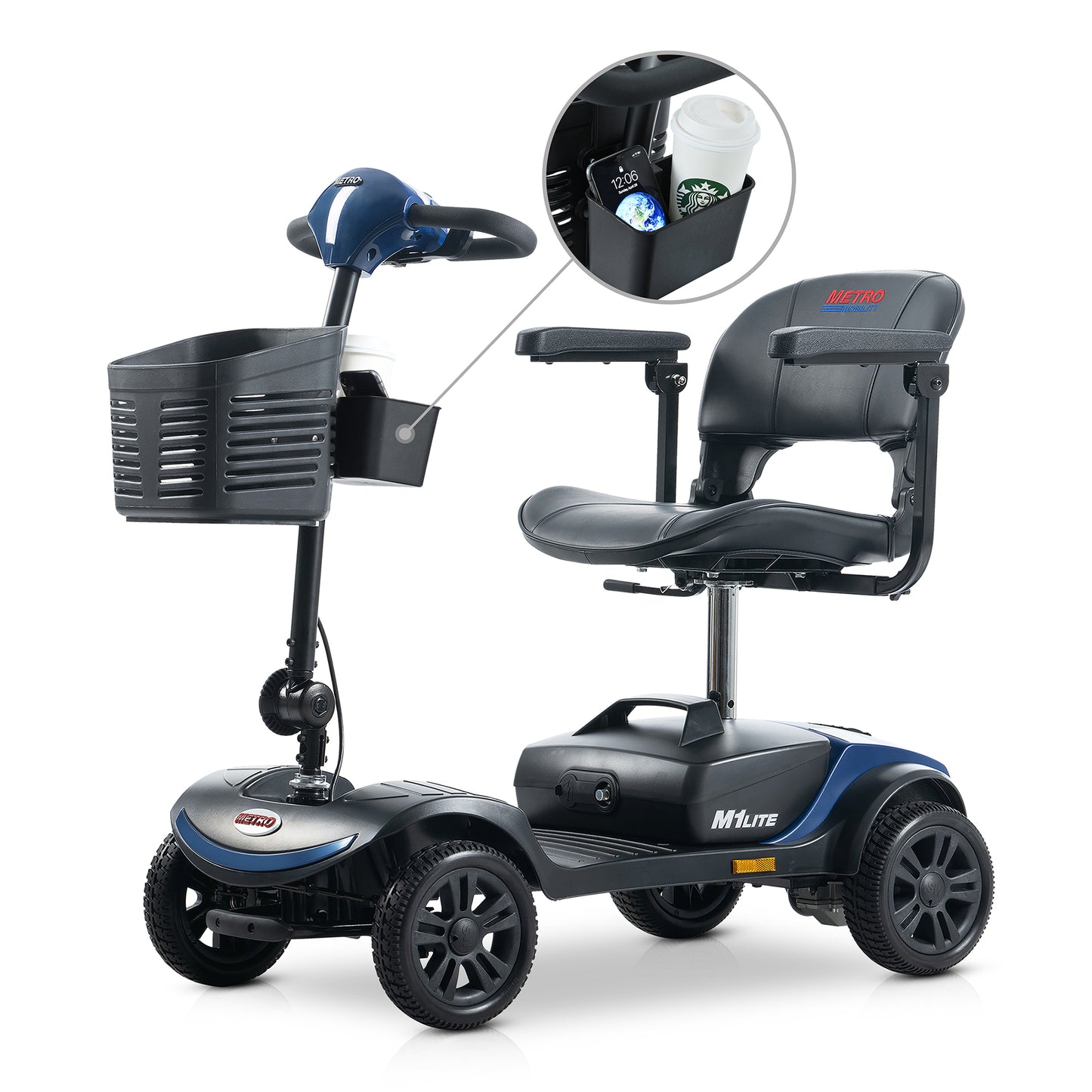 SYNGAR Electric Mobility Scooters for Seniors with Anti-tip Wheels, 4 Wheels 8mph Powered Mobility Scooters for Adults with Storage Box, Swivel Seat, Folding Mobility Scooter, Easy Assembly, Blue