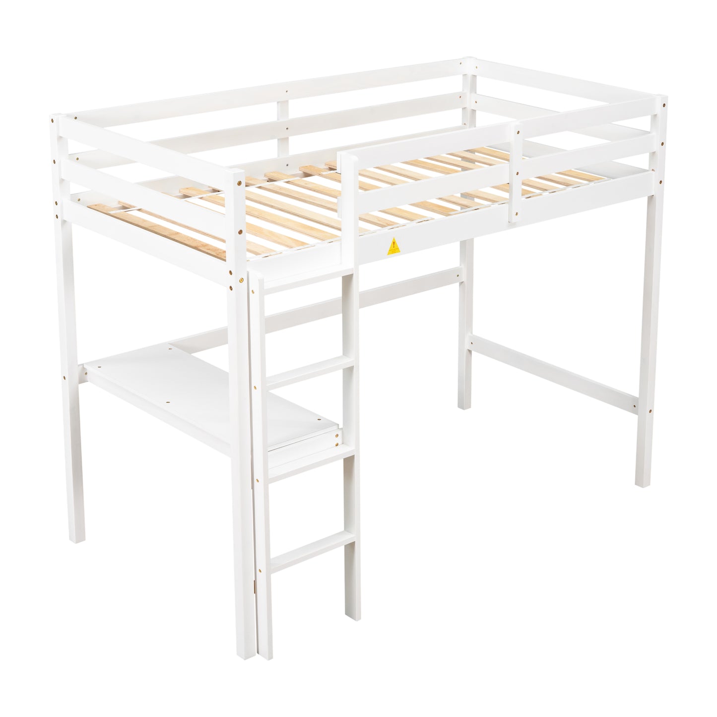 Wooden Twin Loft Bed with Desk, Twin Size Bunk Bed with Workstation Desk, Safety Rail, Wider Ladder for Kids Teens Adults, Space Saving Design, No Spring Box needed, White