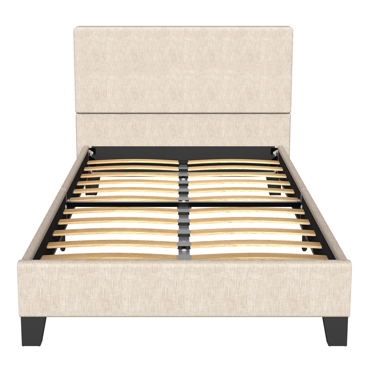 SYNGAR Twin Bed Frame, New Upgrade Twin Size Fabric Upholstered Platform Bed Frame with Elegant Headboard, Bedroom Furniture Metal Frame Platform Bed Frame, No Box Spring Needed, Beige
