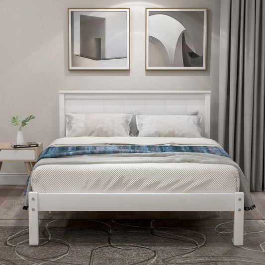 Twin Size Bed frame, Wooden Bed Frame with Headboard, Twin Bed Frame for Kids Adults, Twin Size Bed Frame for Bedroom, White, LJ2455