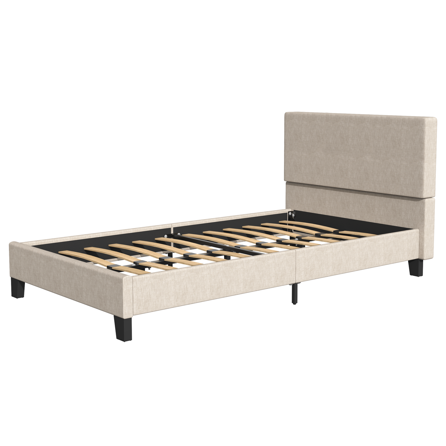 SYNGAR Twin Bed Frame, New Upgrade Twin Size Fabric Upholstered Platform Bed Frame with Elegant Headboard, Bedroom Furniture Metal Frame Platform Bed Frame, No Box Spring Needed, Beige