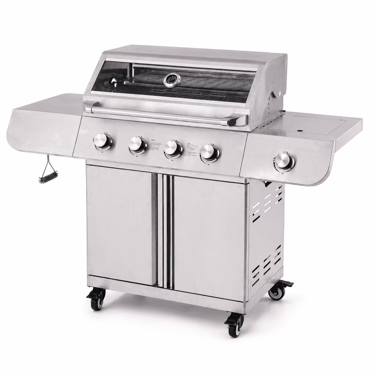 50000BTU Ultra Gas Grill, Syngar Propane Grills with 474 sq.in Cooking Area, 5-Burner Stainless Steel BBQ Grill with Side Burner and Thermometer for Outdoor Party, Camping