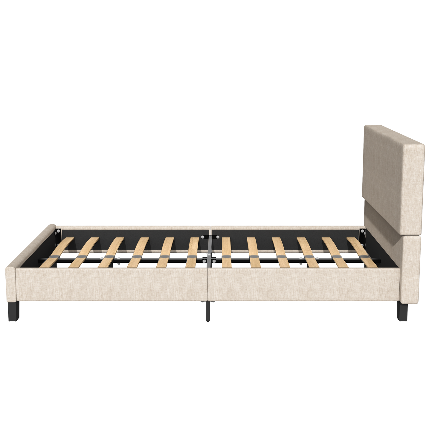 SYNGAR Beige Fabric Upholstered Platform Bed Frame Twin Size with Elegant Headboard, Metal Frame Bedroom Furniture with Strong Wooden Slat Support, No Box Spring Needed, Easy Assembly