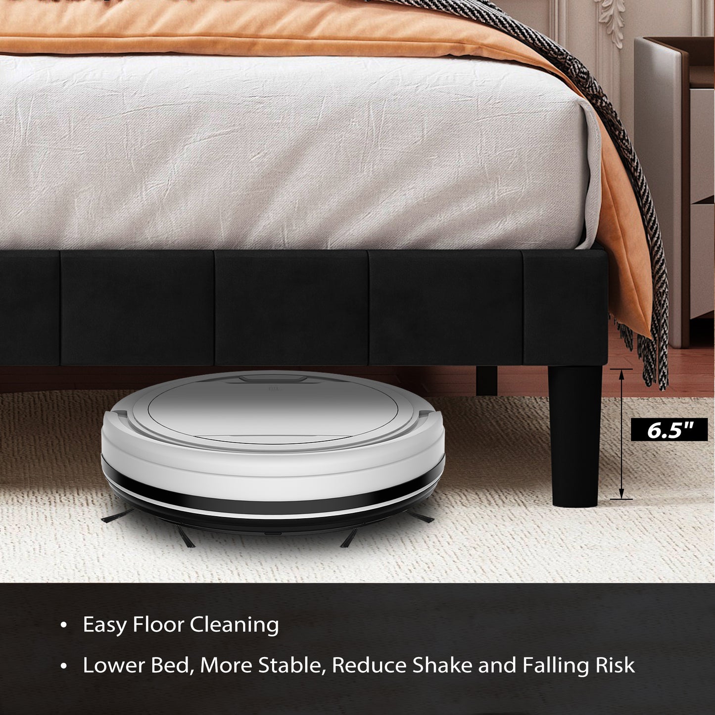SYNGAR Full Bed Frame, Full Size Fabric Upholstered Platform Bed Frame with Rivets Vertical Channel Headboard, Bedroom Furniture Metal Frame Platform Bed Frame, No Box Spring Needed, Black