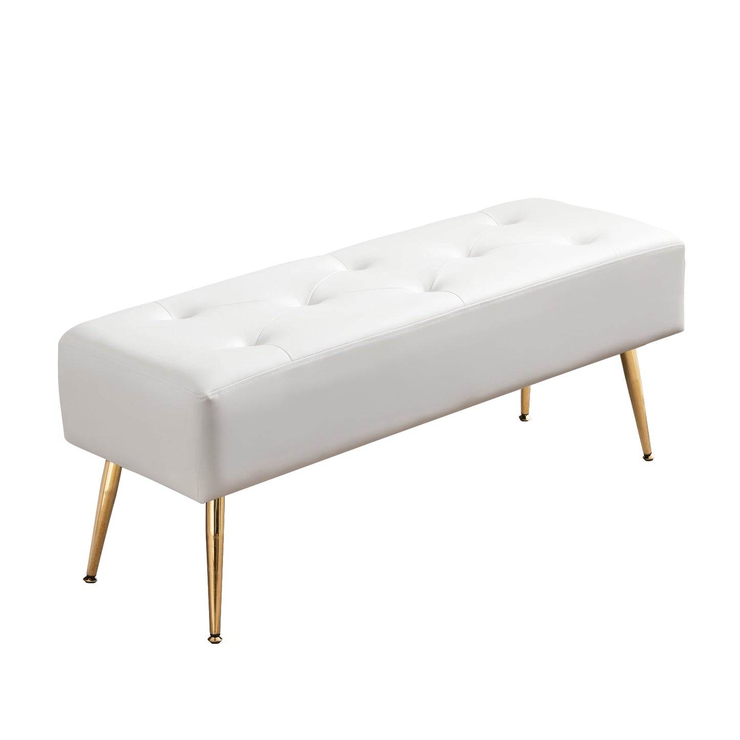 SYNGAR Upholstered Bench, Modern Leather Entryway Bench Seat Footstool, Rectangular End of Bed Bench with Wood Legs, Ottoman Bench Seat for Bedroom Living Room Hallway, White