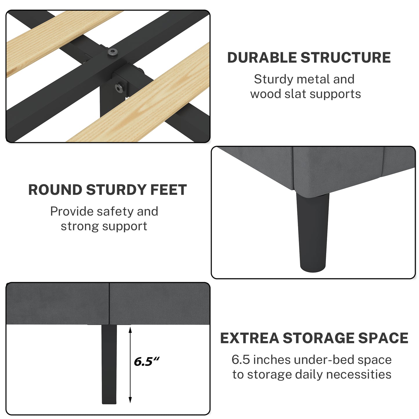 SYNGAR Full Bed Frame, New Upgrade Full Size Fabric Upholstered Platform Bed Frame with Elegant Headboard, Bedroom Furniture Wooden Frame Platform Bed Frame, No Box Spring Needed, Dark Gray