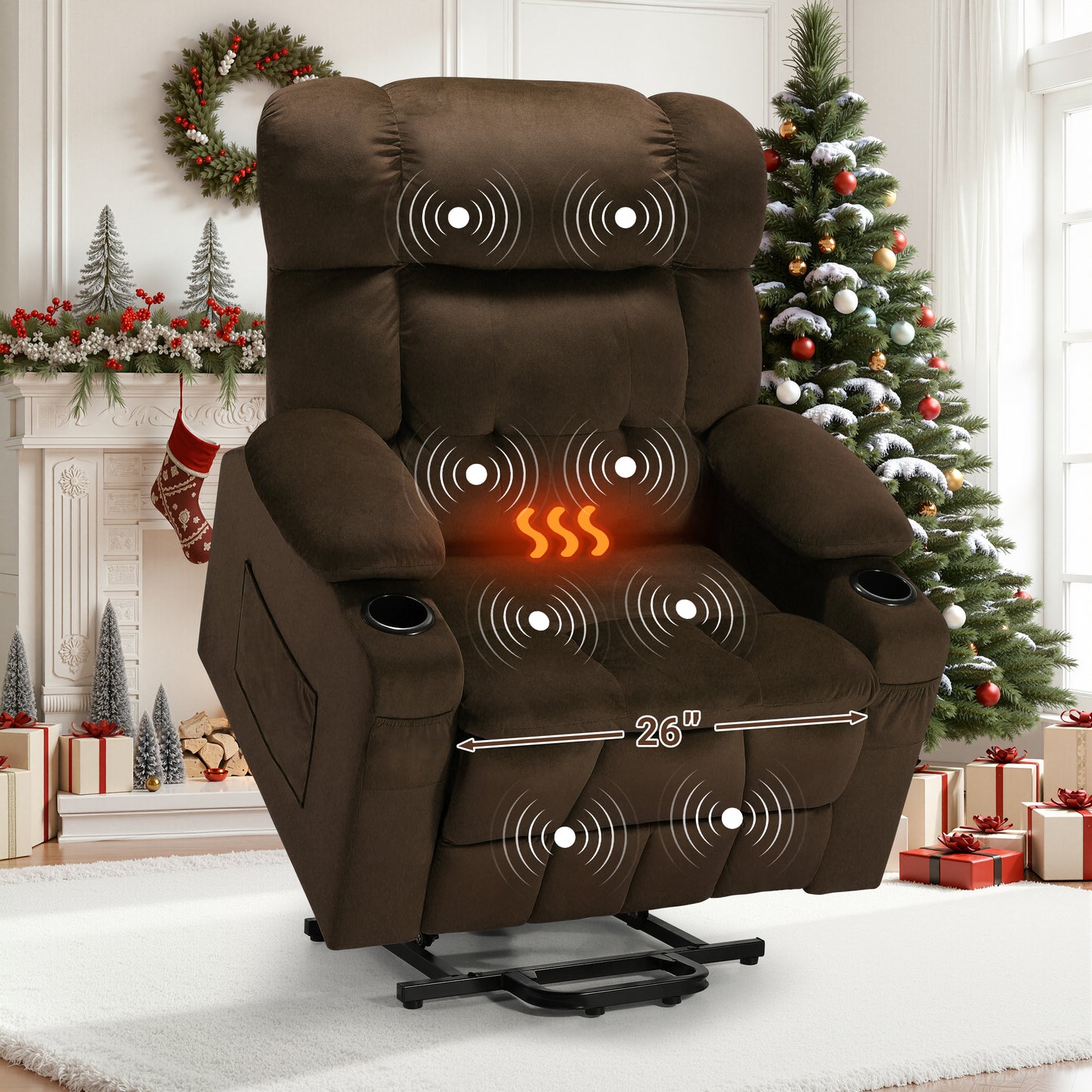 SYNGAR Large Power Lift Recliner Chair with Massage and Heat, Oversized Electric Lift Chair for Elderly Big and Tall People, Wide Seat Recliner with Cup Holders and Side Pocket for Living Room