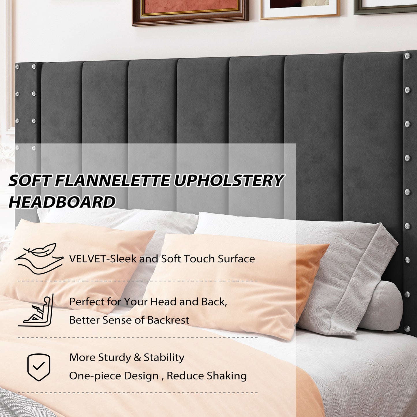 SYNGAR Full Bed Frame, New Upgrade Full Size Fabric Upholstered Platform Bed Frame with Elegant Headboard, Bedroom Furniture Wooden Frame Platform Bed Frame, No Box Spring Needed, Dark Gray