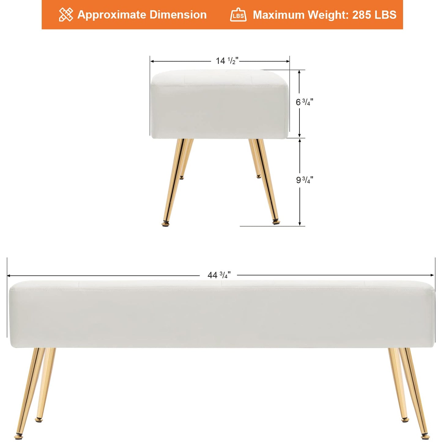 SYNGAR Upholstered Bench, Modern Leather Entryway Bench Seat Footstool, Rectangular End of Bed Bench with Wood Legs, Ottoman Bench Seat for Bedroom Living Room Hallway, White