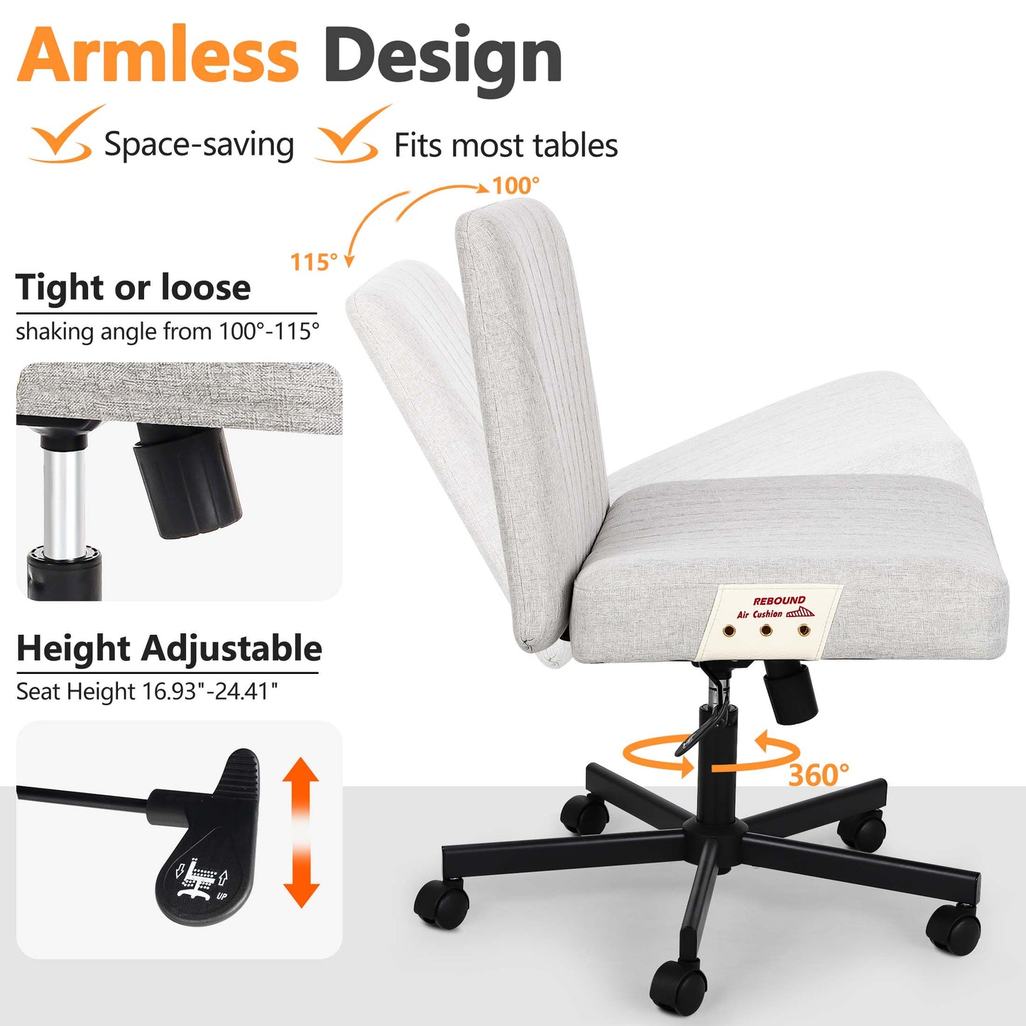 SYNGAR Home Office Desk Chairs, Computer Desk Chair Modern Leisure Chair with Adjustable Height, Comfortable Swivel Rolling Chair for Office Study Bedroom Living Room, Beige