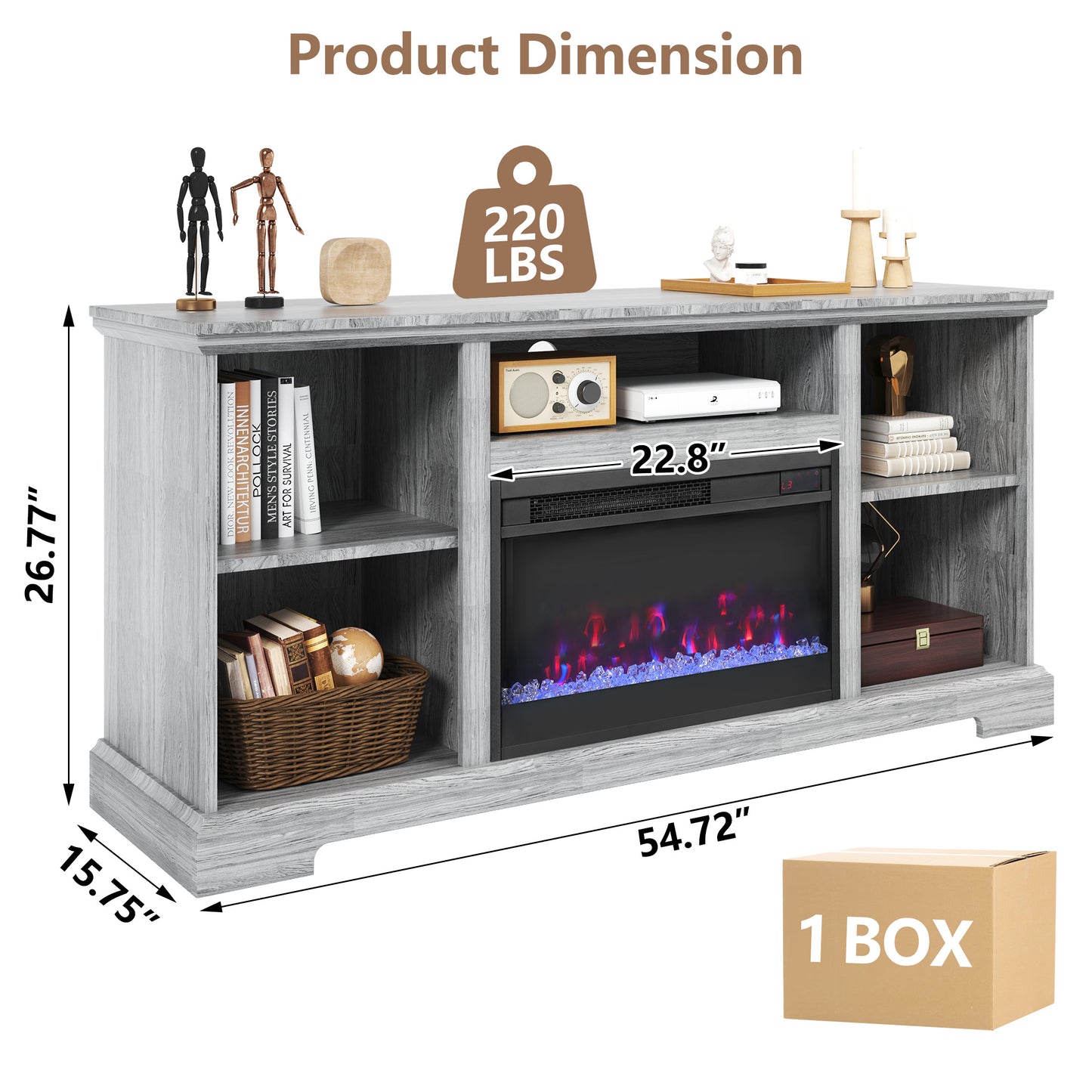 SYNGAR Electric Fireplace TV Stand for 65" TV, Wood Entertainment Center With Fireplace for Living Room, Modern TV Console with Storage Shelves and Glass Doors, Media Console, TV Cabinet, Espresso