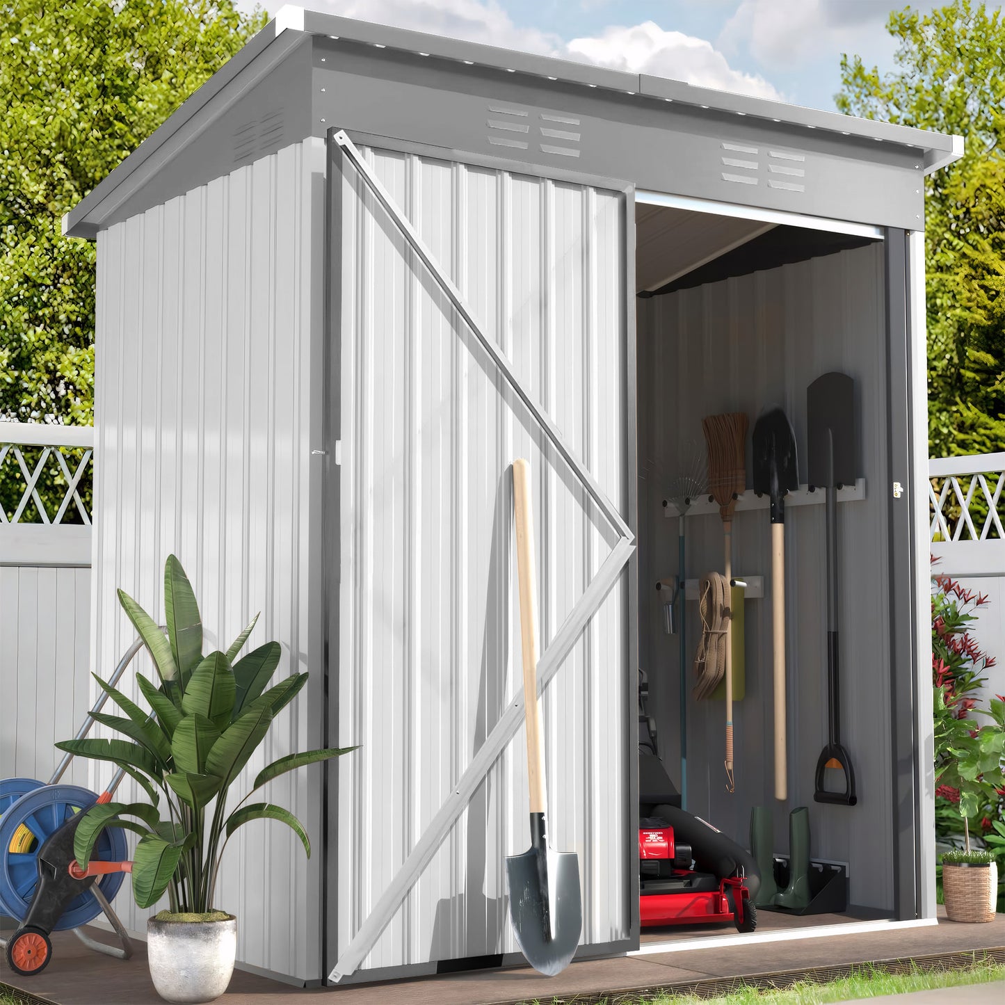 SYNGAR 5' x 3' Outdoor Metal Storage Shed, Tools Storage Shed, Galvanized Steel Garden Shed with Single Lockable Door, Outdoor Storage Shed for Backyard, Patio, Lawn, D6646