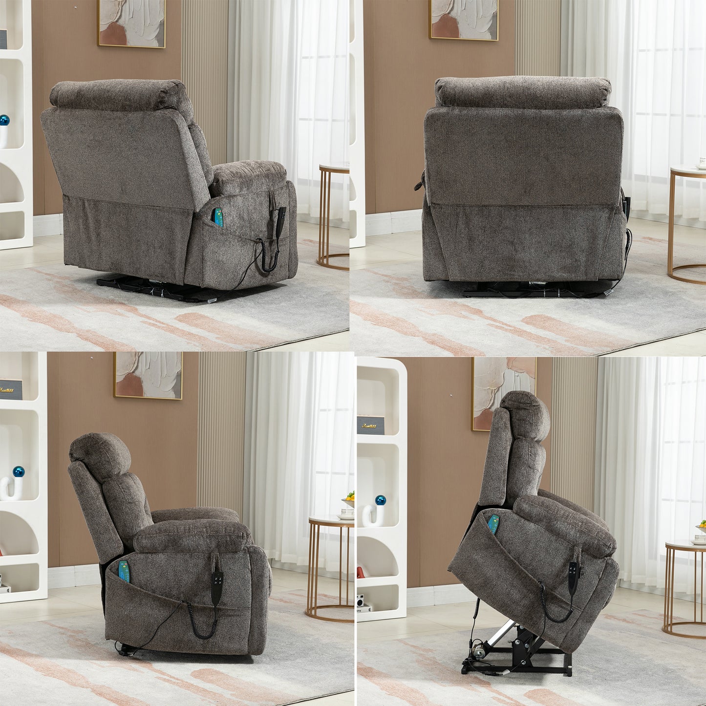 SYNGAR Large Power Lift Chair Recliner Oversized for Elderly, Heavy Duty Electric Lift Recliner with Heat Therapy and Massage, 180 Degrees Lying Flat Recliner Sofa for Tall Men, Dark Brown