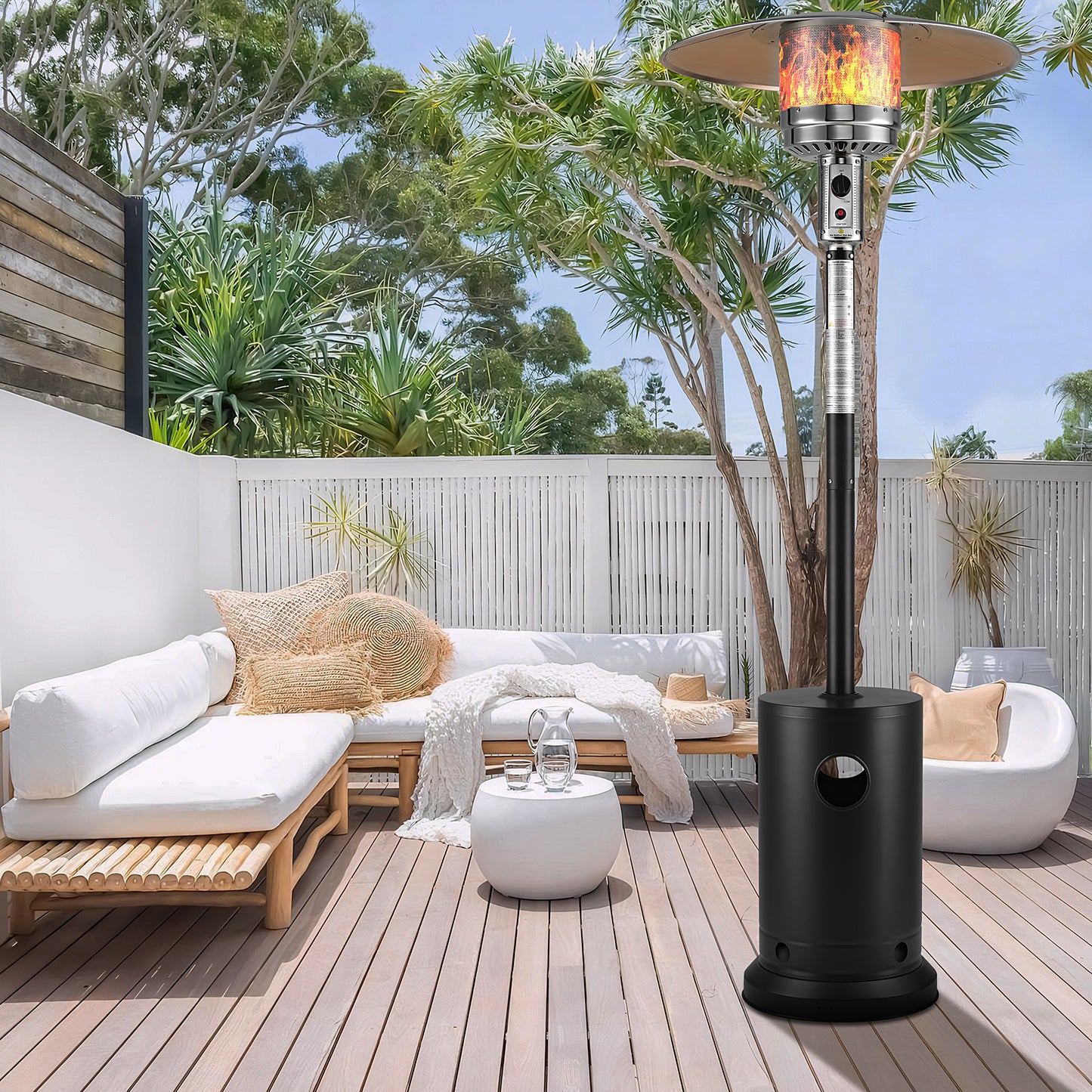 48,000 BTU Patio Heater for Outdoor Use, Propane Patio Heater with Table Design & Wheels, Commercial & Residential, Black