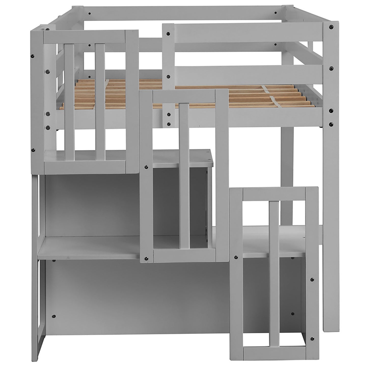 SYNGAR Twin Size Kids Loft Bed with Stairs, Wood Toddler Bunk Bed for Boys Girls Teens Adults, Twin Bed Frame with Storage, Low Profile Loft Bed for Kids Bedroom, Gray