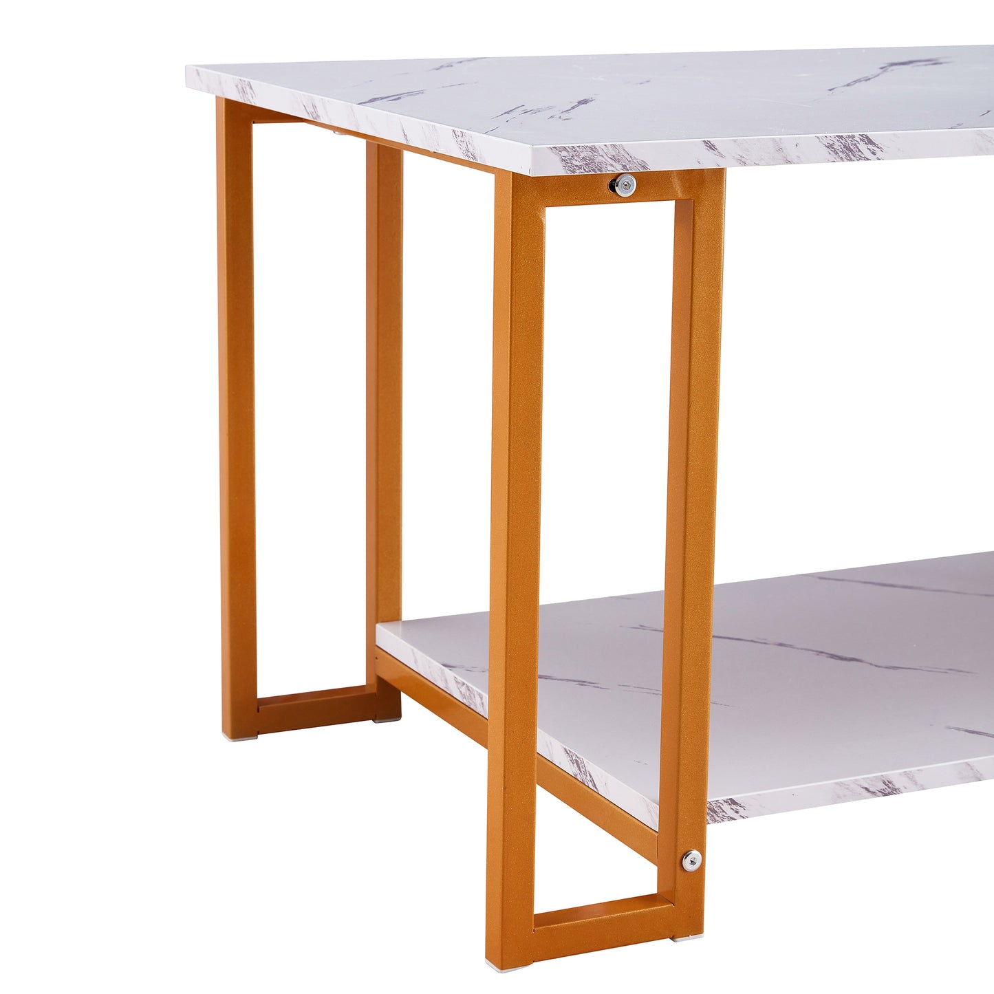 SYNGAR Living Room Coffee Tables, Modern 2 Layers Cocktail Table End Table Sofa Table with Open Storage Shelf, Sturdy Metal Leg, Wooden Marble Tabletop, Versatile Uses, Easy Maintenance, White