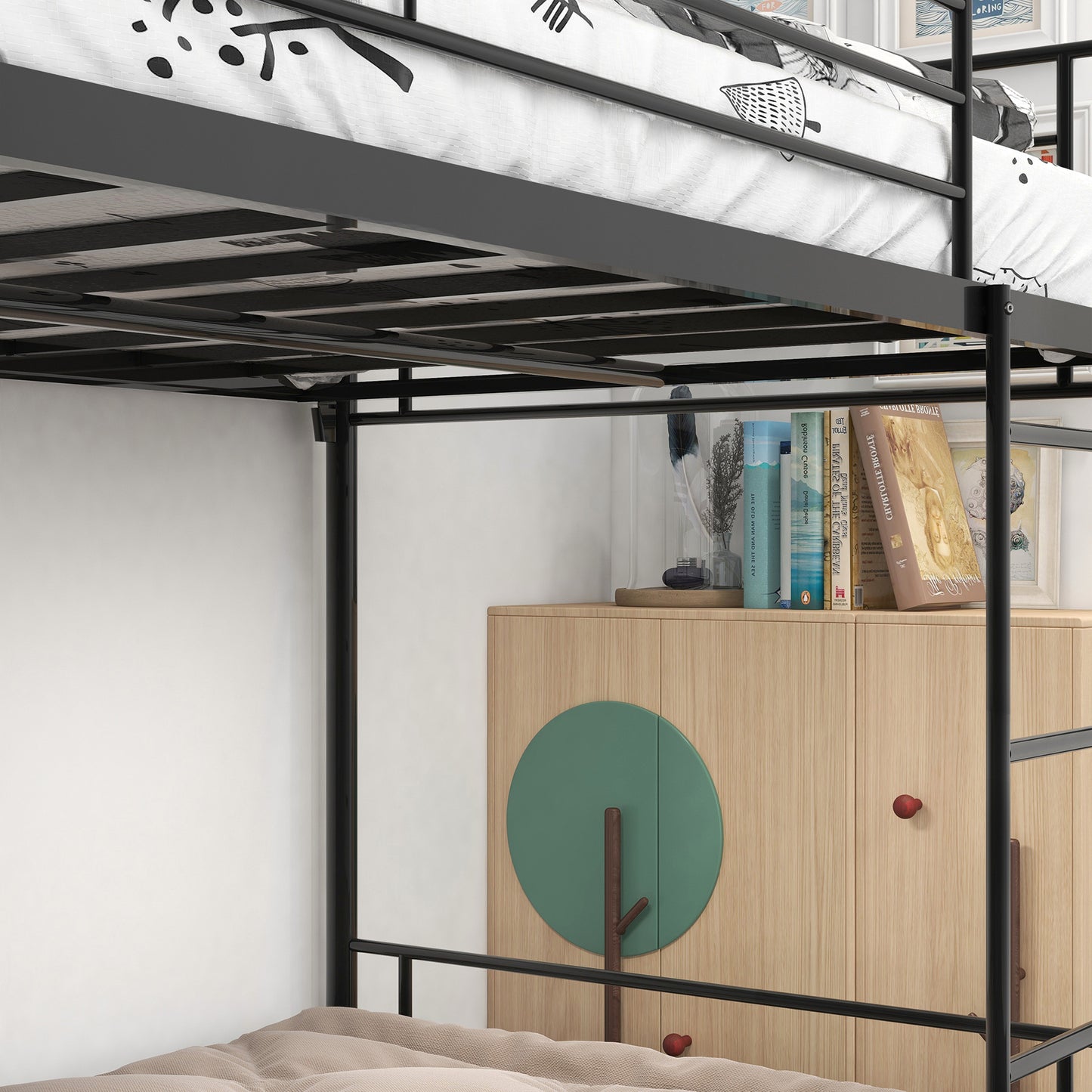 SYNGAR Twin Over Twin Steel Bunk Beds Frame with Ladder for Bedroom Dorm, Twin Bunk Beds for Kids Adult Children, Industrial Bunkbed No Box Spring Required, Black