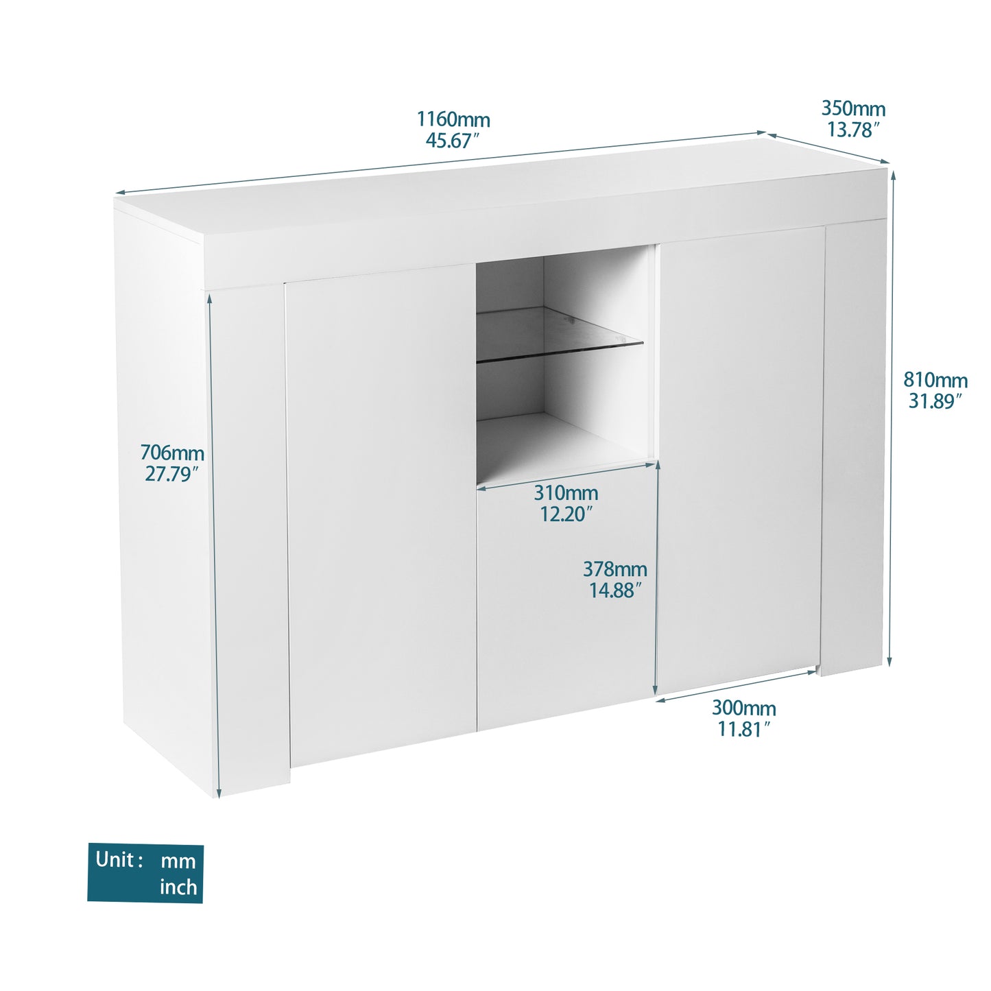 White Buffet Table, Modern Storage Cabinet, High Gloss Console Table with 16 Colors LED Lights/Drawer, Credenzas & Sideboards for Living Room/Dining Room/Kitchen/Entryway, Console Table