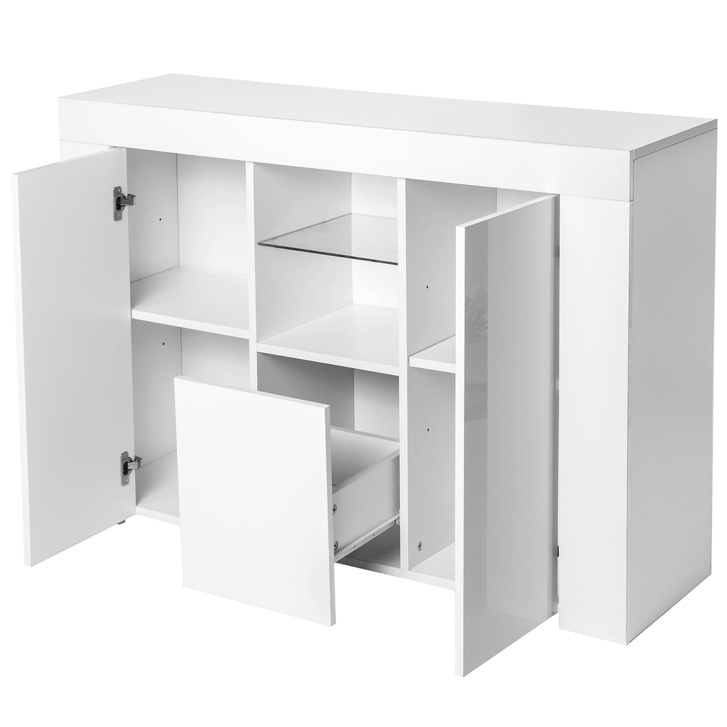 White Buffet Table, Modern Storage Cabinet, High Gloss Console Table with 16 Colors LED Lights/Drawer, Credenzas & Sideboards for Living Room/Dining Room/Kitchen/Entryway, Console Table