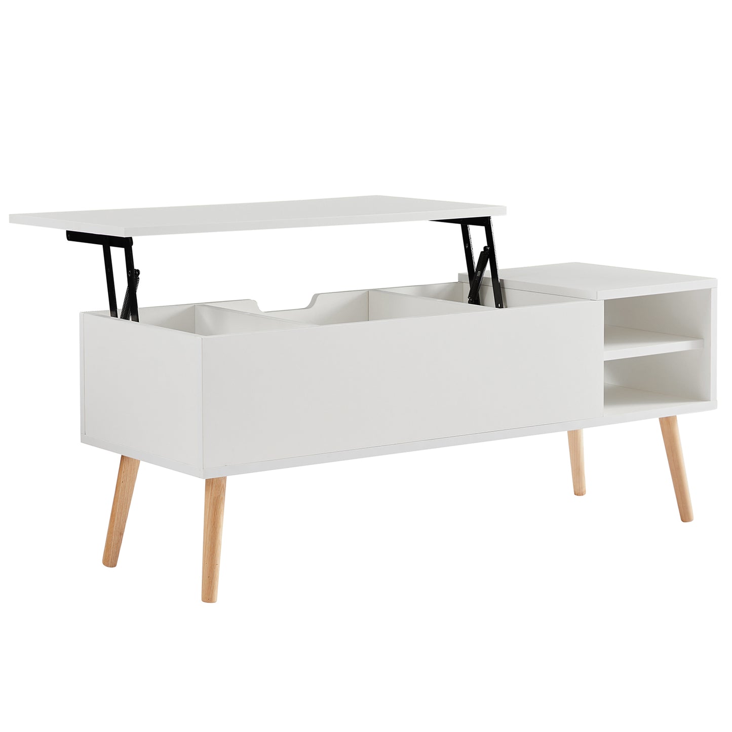 White Lift Top Coffee Tables for Living Room, Modern Coffee Table with Hidden Storage Compartment & Open Shelves, Dining Center Table Computer Desk Table for Office Reception Room