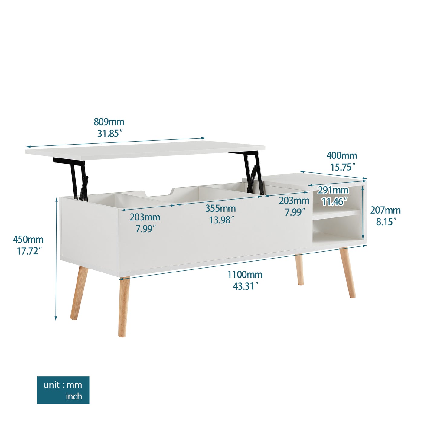 White Lift Top Coffee Tables for Living Room, Modern Coffee Table with Hidden Storage Compartment & Open Shelves, Dining Center Table Computer Desk Table for Office Reception Room