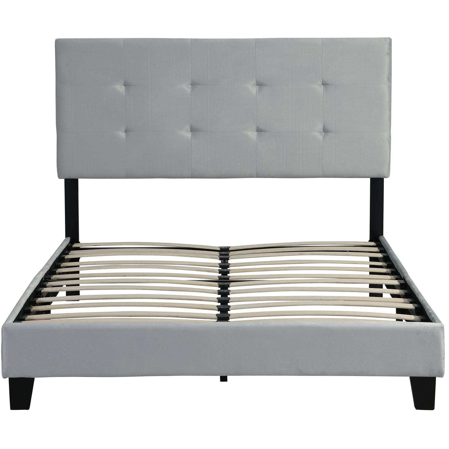 SYNGAR Gray Velvet Upholstered Platform Bed Frame Full Size with Elegant Headboard, Wood Frame Bedroom Furniture with Strong Slat Support, No Box Spring Needed, Noise Free, Easy Assembly