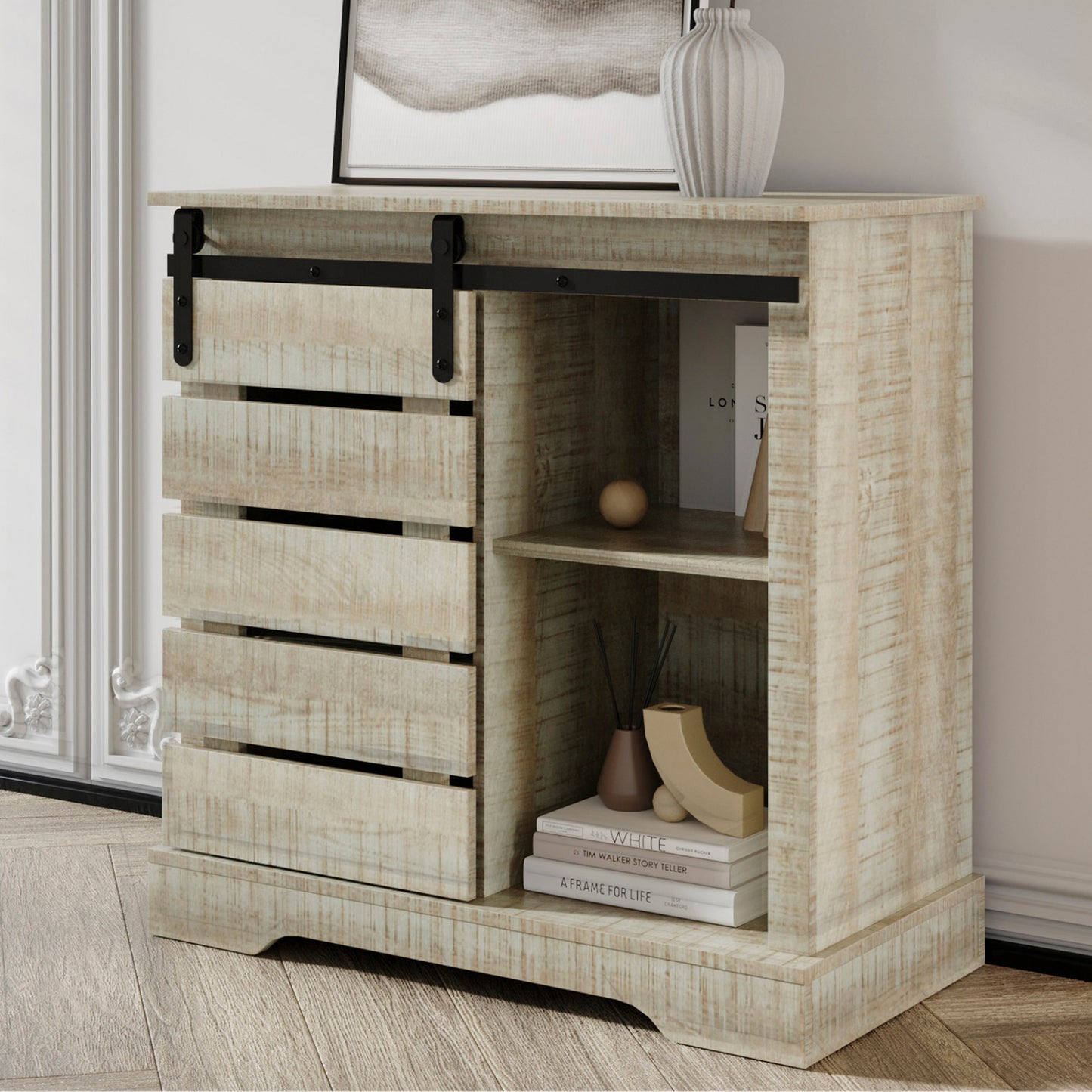 Solid Wood Sofa Side Table, Rustic Console Table for Living Room Entryway Kitchen Bedroom, Modern Farmhouse Style Buffet Sideboard Desk TV Stand, Gray, 32"Lx16" Wx32"H