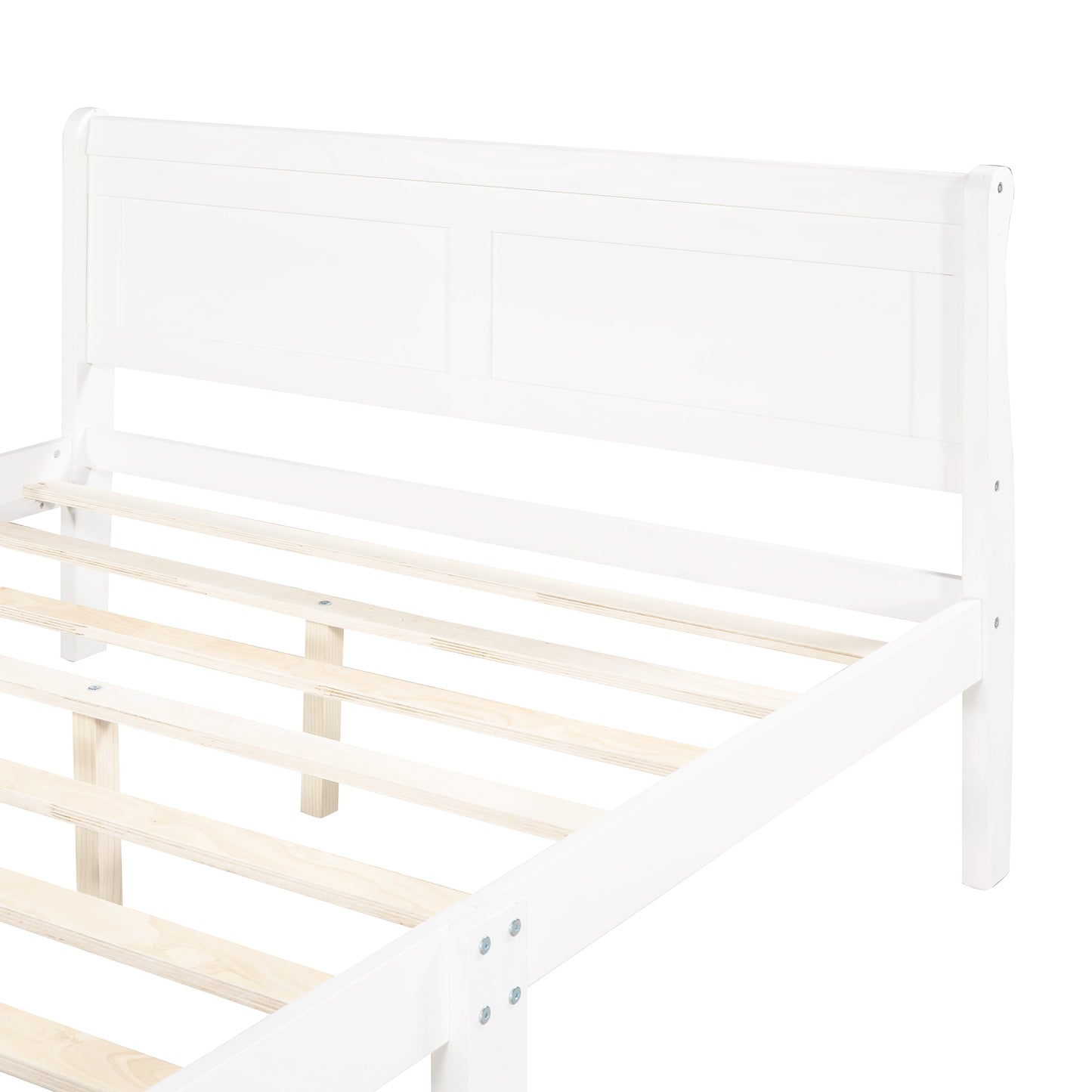 SYNGAR White Solid Wood Queen Bed Frame with Headboard and Footboard, No Box Spring Needed