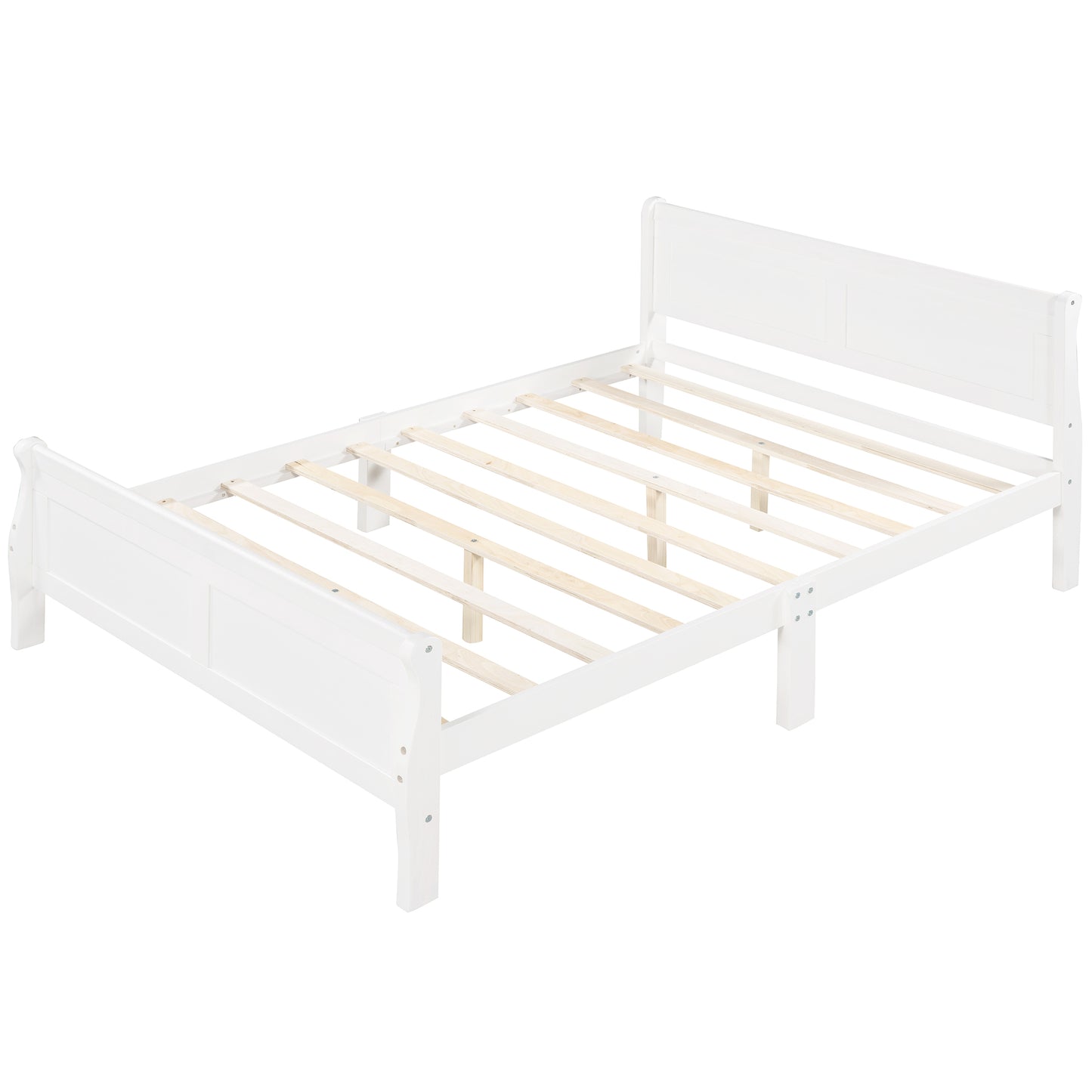 SYNGAR White Solid Wood Queen Bed Frame with Headboard and Footboard, No Box Spring Needed