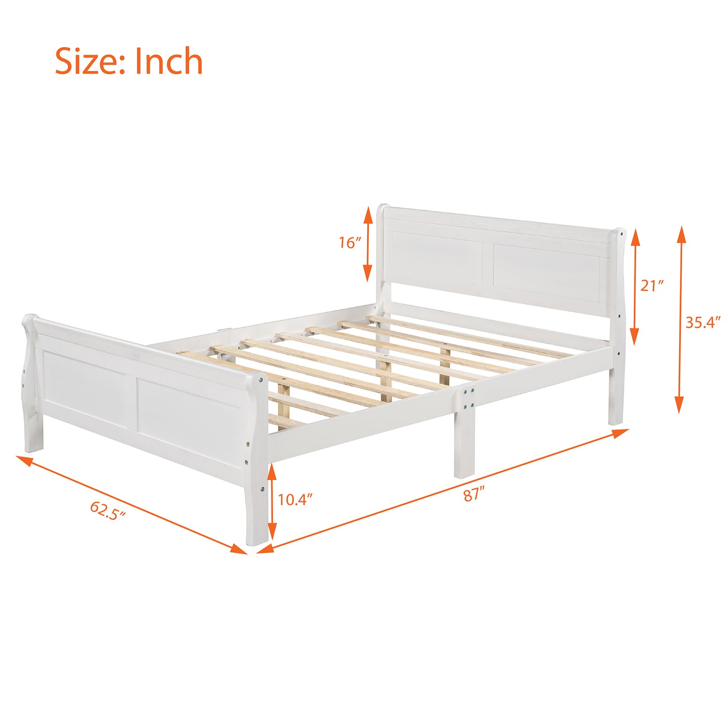 SYNGAR White Solid Wood Queen Bed Frame with Headboard and Footboard, No Box Spring Needed