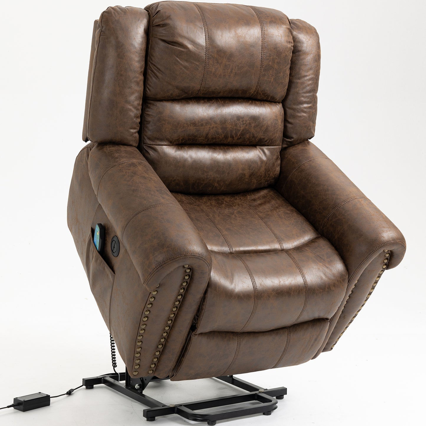 Power Lift Recliner Chair with Heat Therapy and Massage Function, Electric Lift Chair Recliner Fabric Single Sofa, Heavy Duty Living Room Furniture Home Theater Seating, 2 Large Side Pockets, Brown