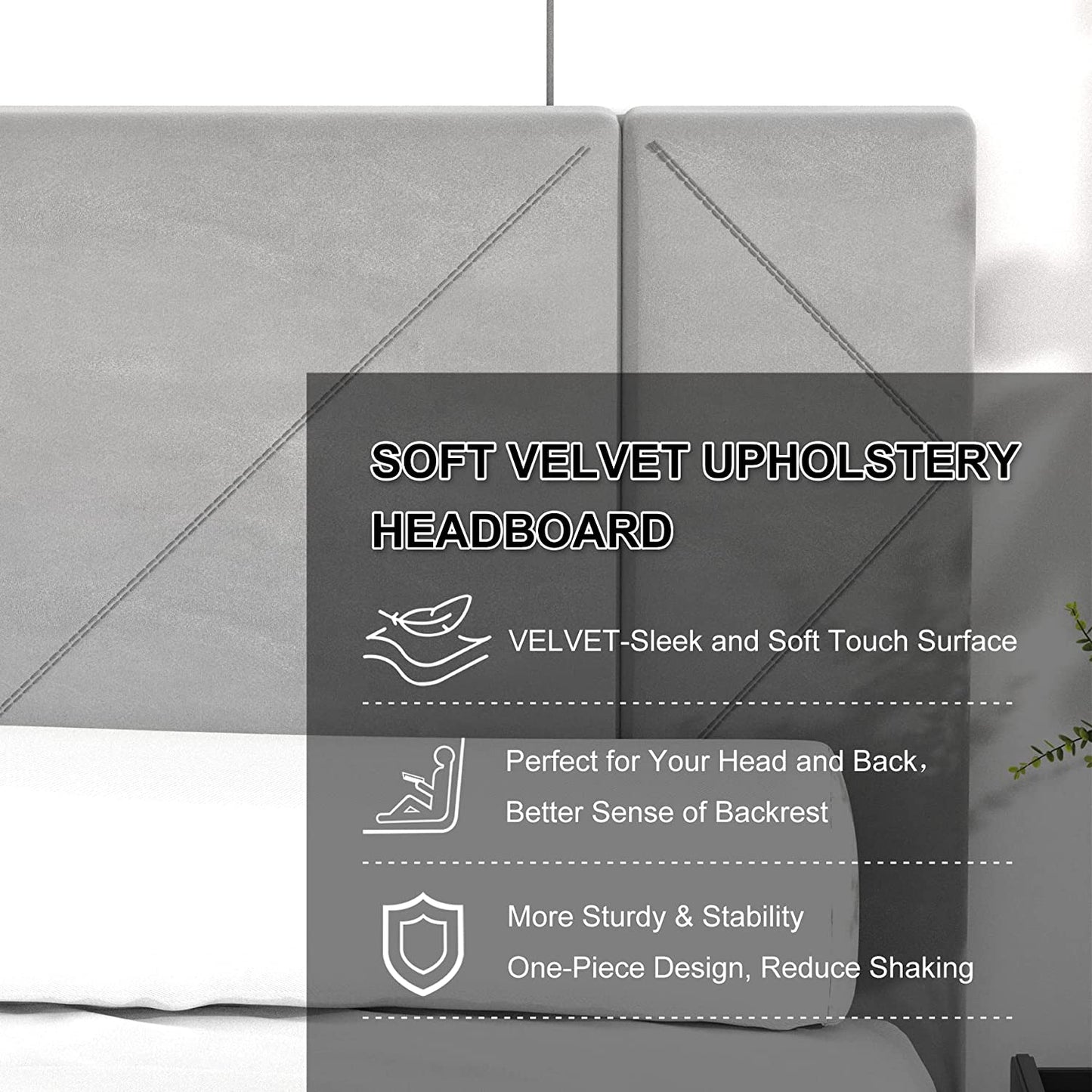 SYNGAR Full Bed Frame, New Upgrade Full Size Velvet Upholstered Platform Bed Frame with Elegant Headboard, Bedroom Furniture Wooden Frame Platform Bed Frame, No Box Spring Needed, Gray