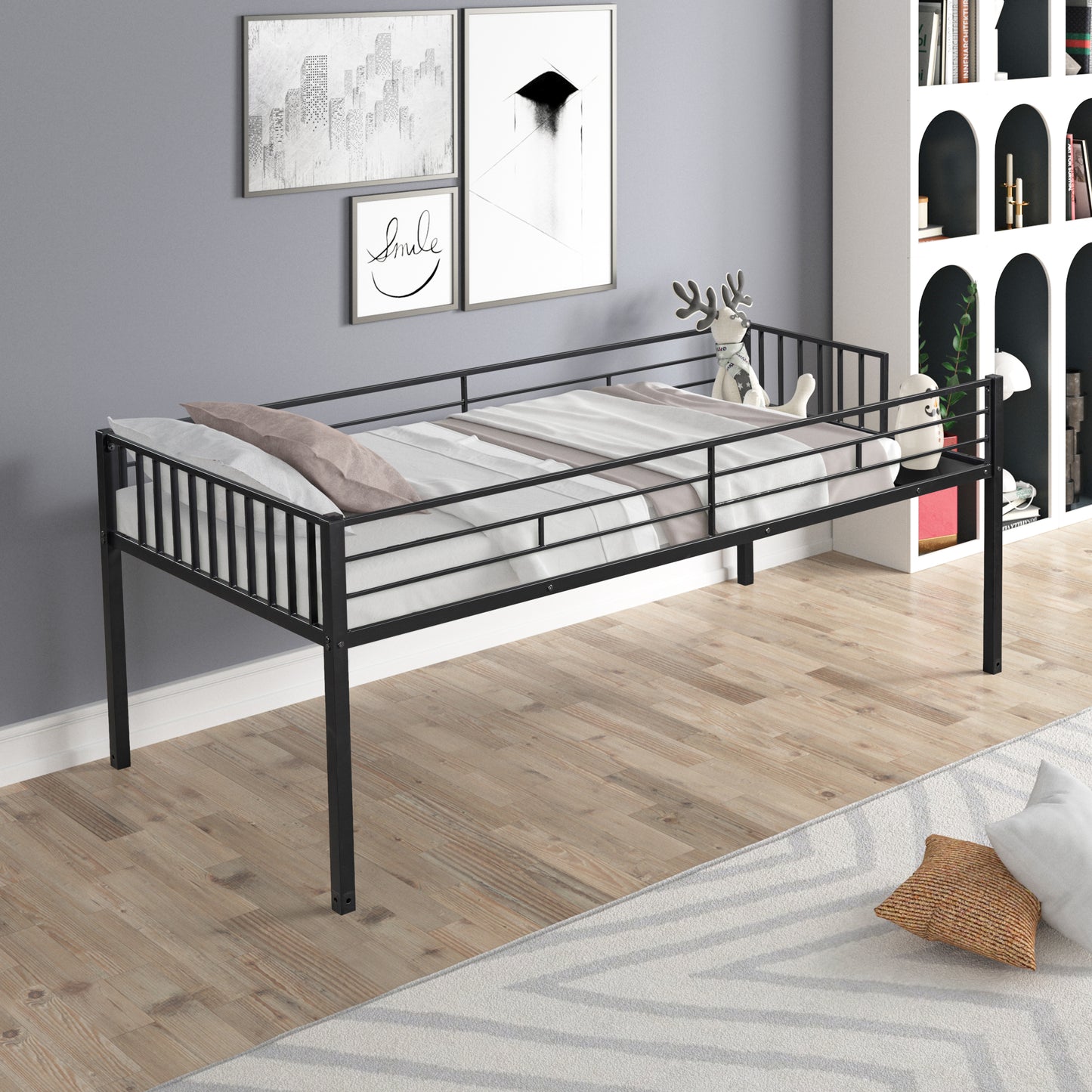 SYNGAR Black Metal Triple Bunk Bed Frame for Kids, 3 Twin Bed Triple Bunk Bed with Ladders, Adjustable Detachable Design 3 Bed Frame, No Box Spring Needed, Twin XL Over Twin Over Twin