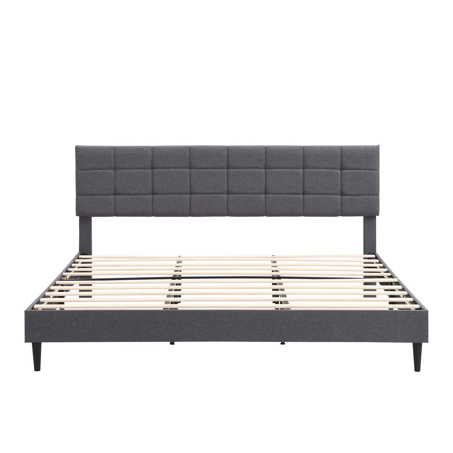 SYNGAR King Size Bed Frame, Modern Upholstered Tufted Platform Bed Frame with Headboard and Strong Support Legs for Bedroom, No Box Spring Needed, Easy Assembly, Dark Gray