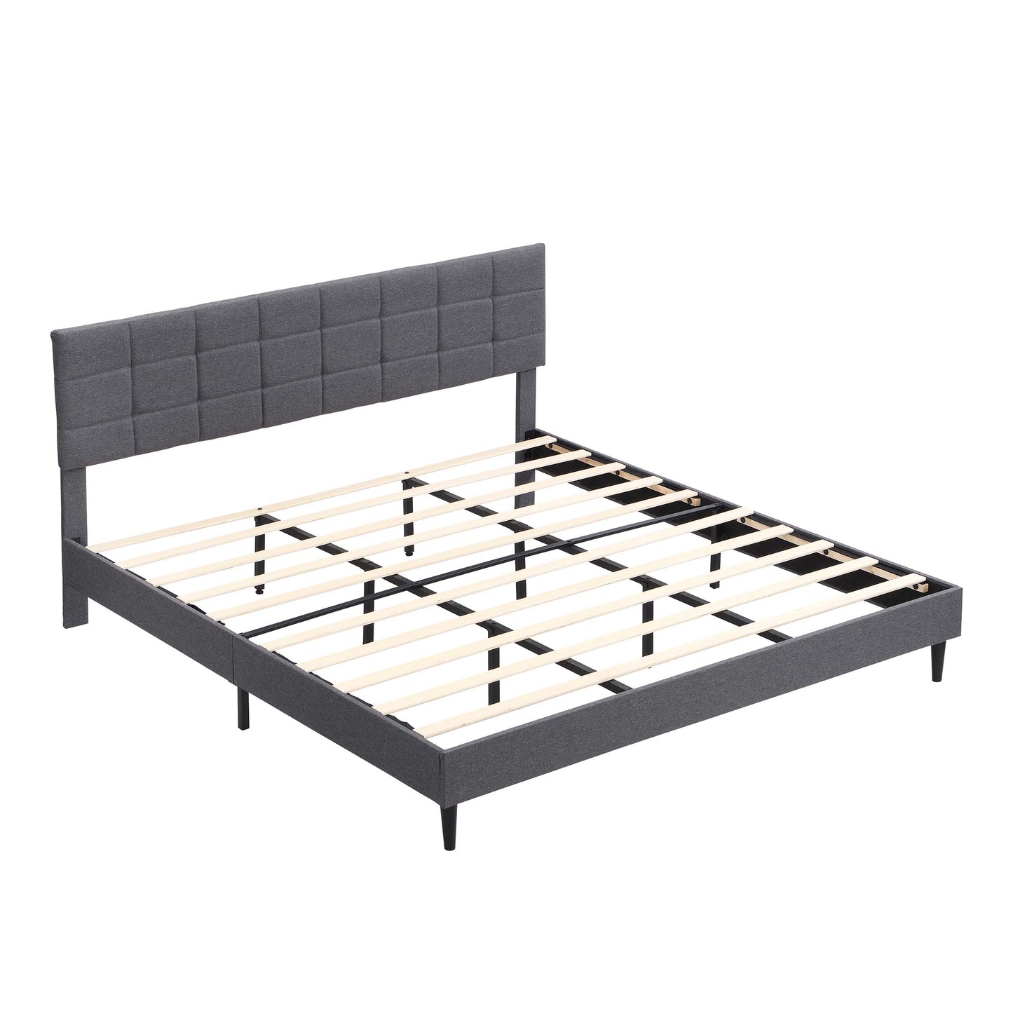 SYNGAR King Size Bed Frame, Modern Upholstered Tufted Platform Bed Frame with Headboard and Strong Support Legs for Bedroom, No Box Spring Needed, Easy Assembly, Dark Gray