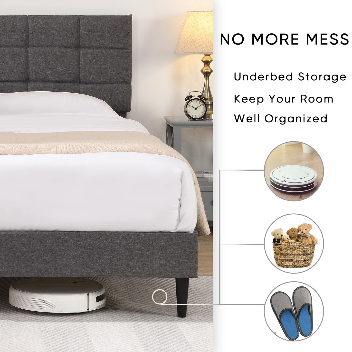 SYNGAR King Size Bed Frame, Modern Upholstered Tufted Platform Bed Frame with Headboard and Strong Support Legs for Bedroom, No Box Spring Needed, Easy Assembly, Dark Gray