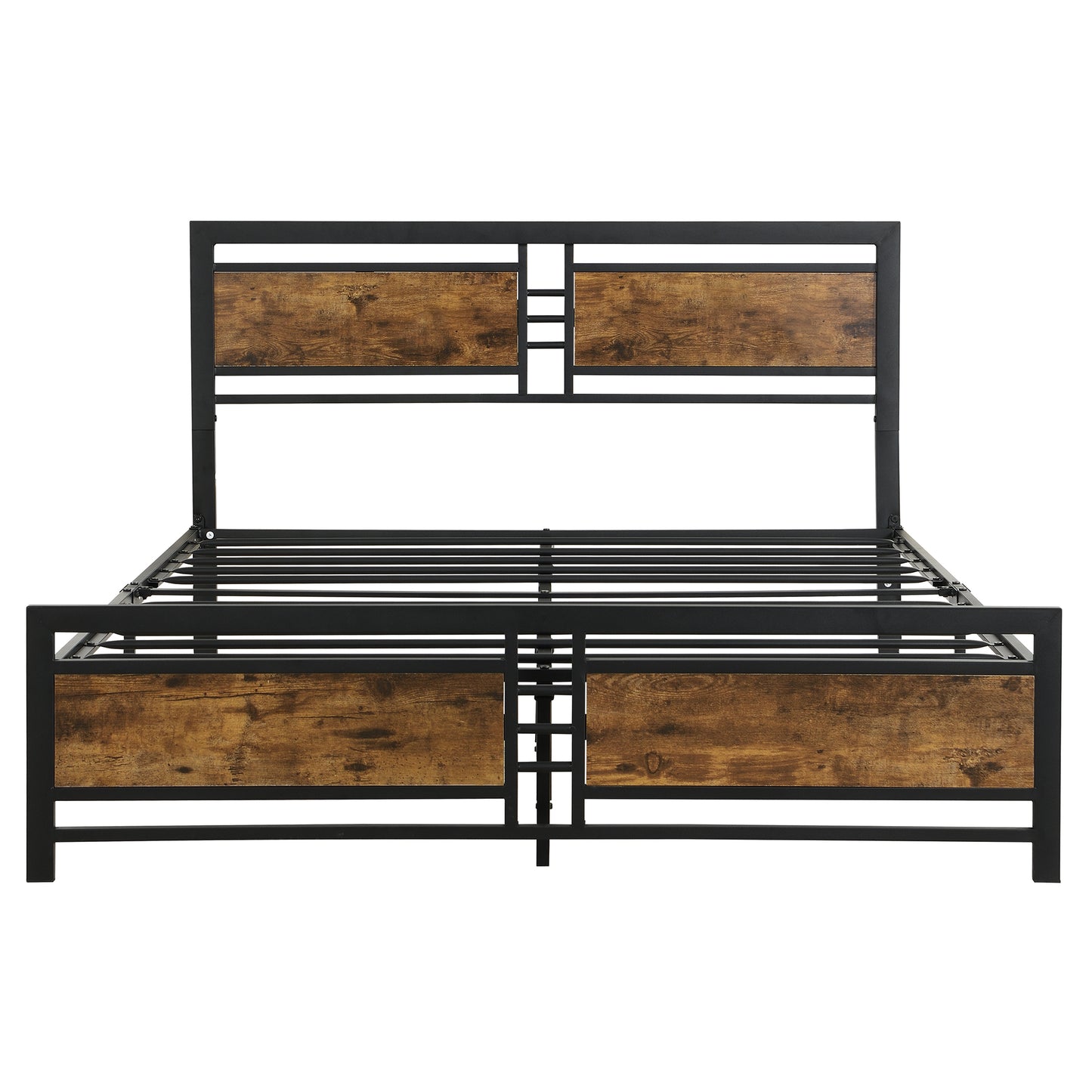 SYNGAR Black Full Size Bed Frame with Wooden Industrial Headboard and Footboard, Iron Platform Bed Frame Full Metal Bed Bedroom Furniture with 1100LBS Capacity, No Box Spring Needed, Noise Free