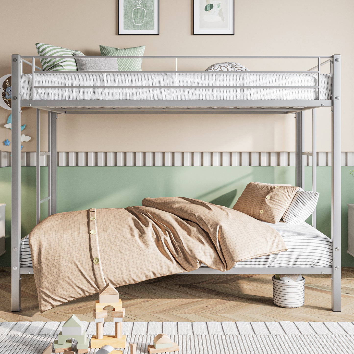 SYNGAR Metal Twin Over Twin Bunk Beds, Twin Bunk Beds for Kids Teens Adults, Industrial Bunkbed No Box Spring Required, Black