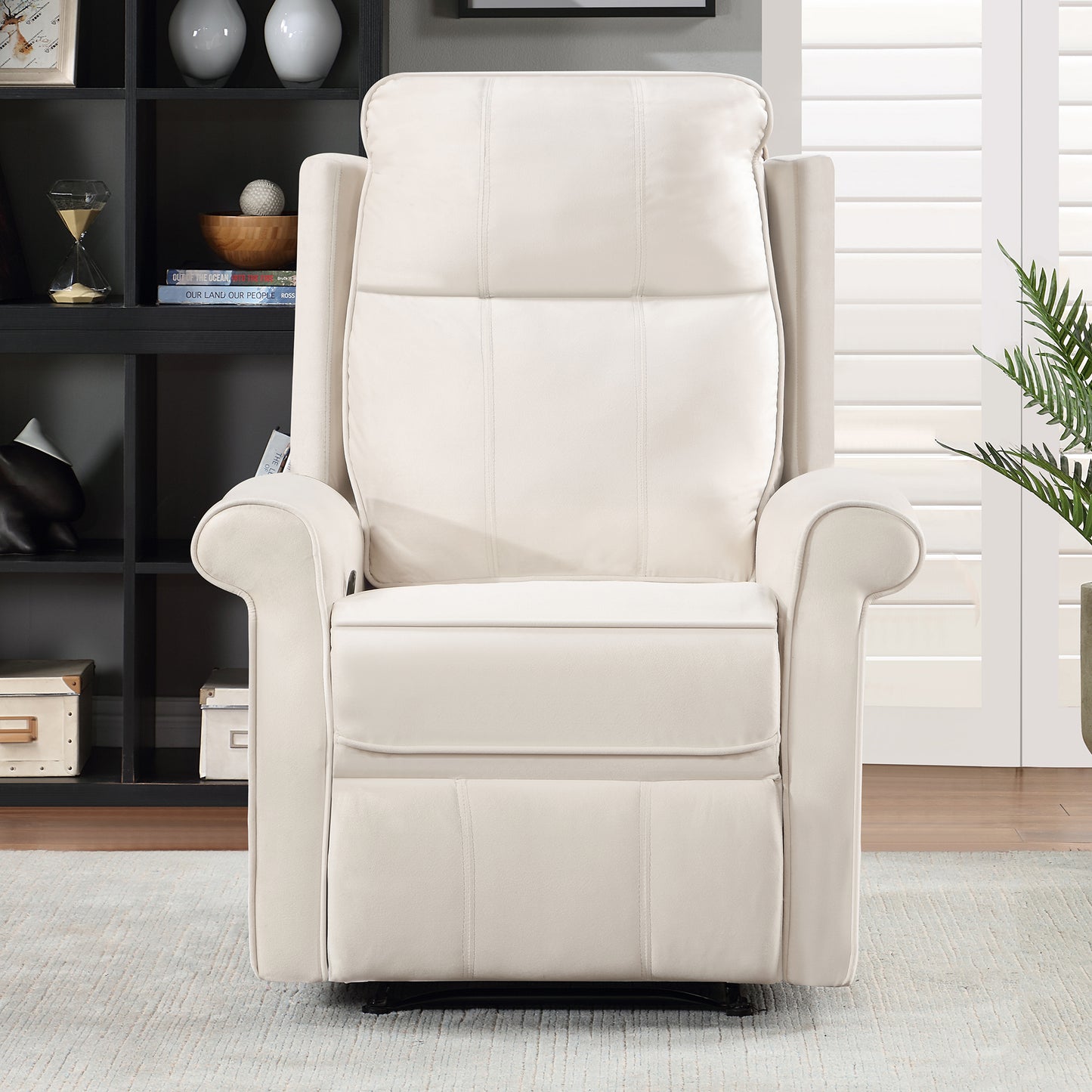 SYNGAR Manual Recliner Chair with Heat Therapy and Massage Function, Heavy Duty Reclining Mechanism Massage Chair, Elderly Single Rocker Sofa with Cup Holders for Bedroom Home Theater, Brown