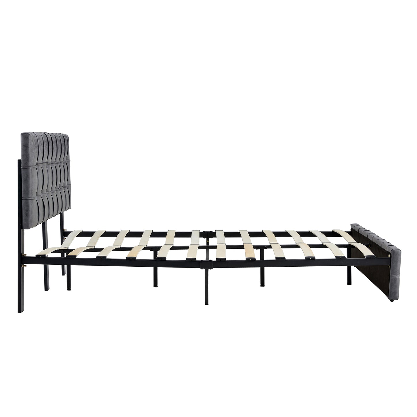 SYNGAR Upholstered King Size Fabric Platform Bed Frame with Button Tufted Headboard, Load-Bearing 650LBS, Gray