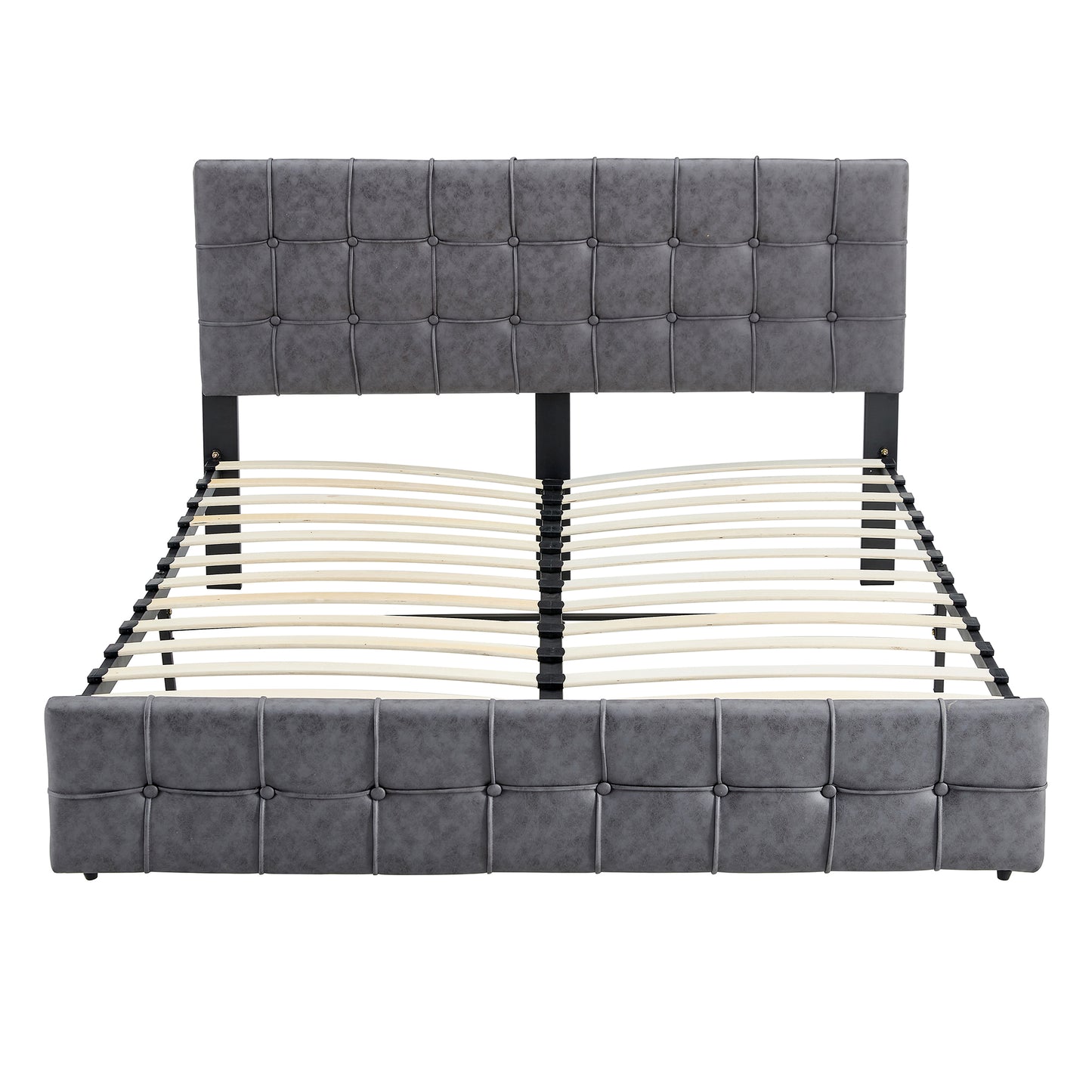 SYNGAR Upholstered King Size Fabric Platform Bed Frame with Button Tufted Headboard, Load-Bearing 650LBS, Gray