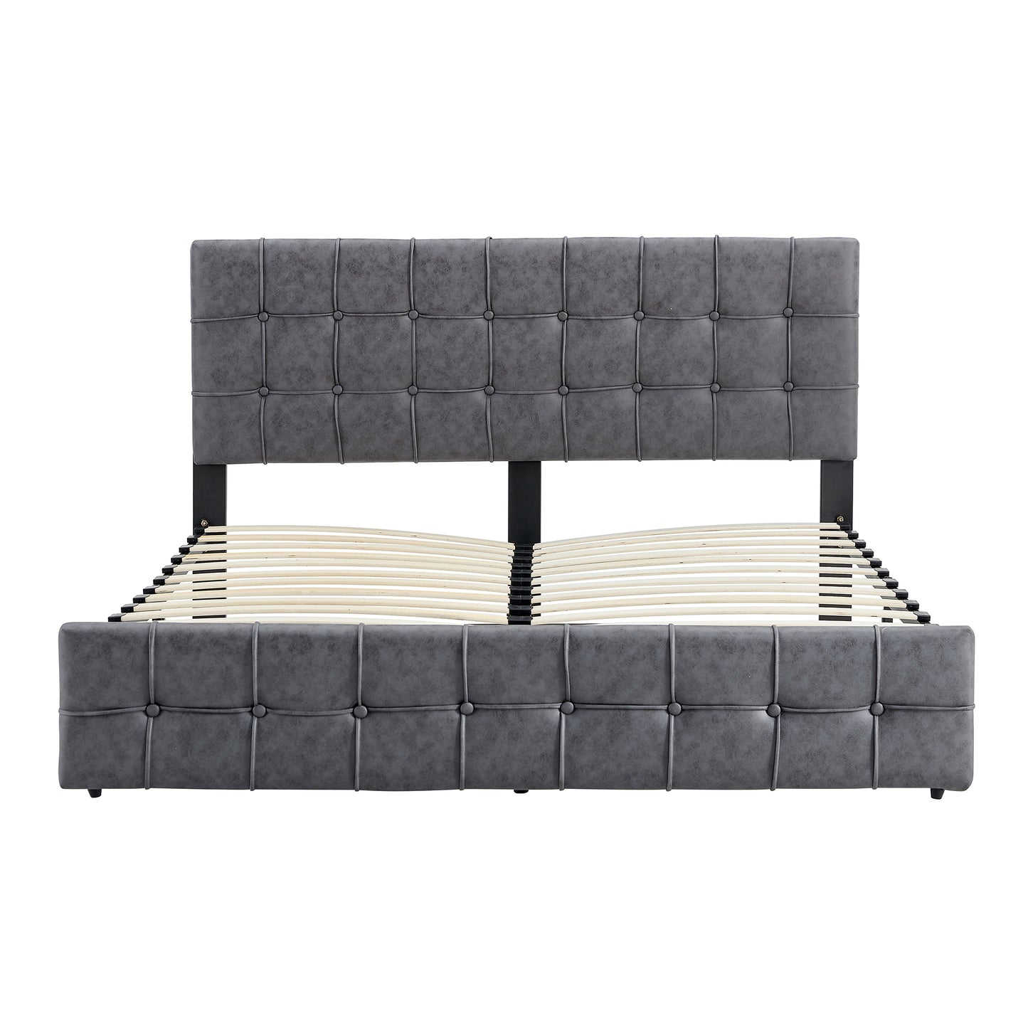 SYNGAR Upholstered King Size Fabric Platform Bed Frame with Button Tufted Headboard, Load-Bearing 650LBS, Gray