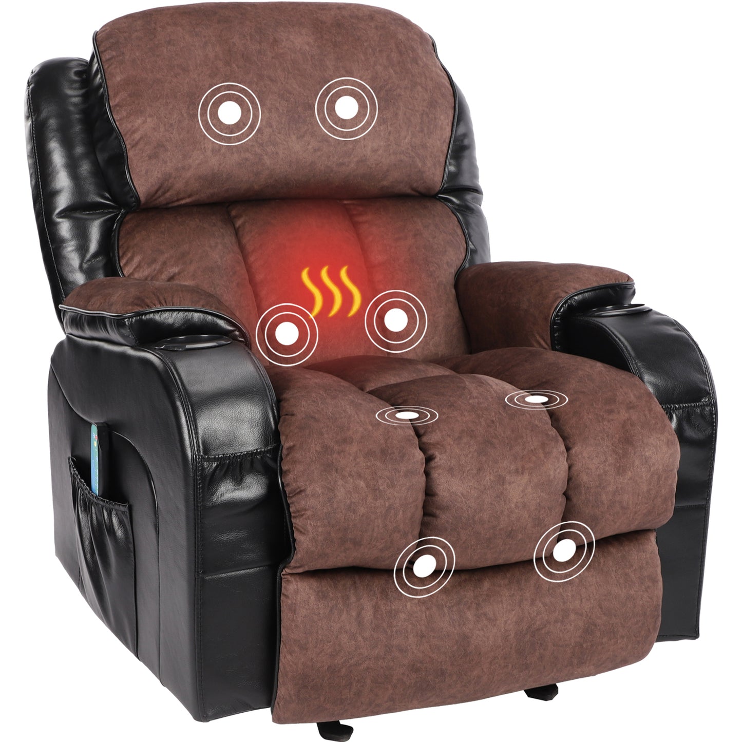 SYNGAR Manual Recliner Chair with Heat Therapy and Massage Function, Heavy Duty Reclining Mechanism Massage Chair, Elderly Single Rocker Sofa with Cup Holders for Bedroom Home Theater, Brown
